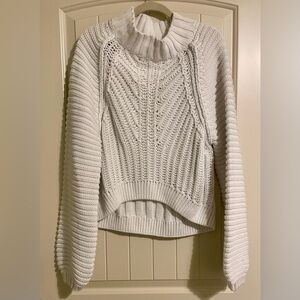 Free People White Cowl Neck Sweater with Cable Knit Design Sz M